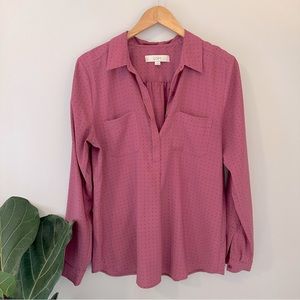 LOFT Mauve Polka dot long sleeve button down